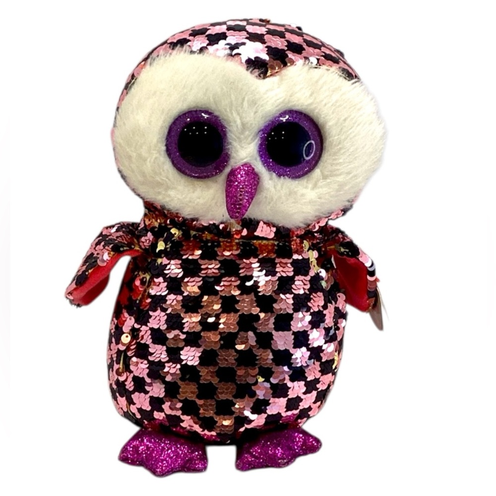 💚 Large TY “Checks” Flippable Beanie Baby Owl - NWT